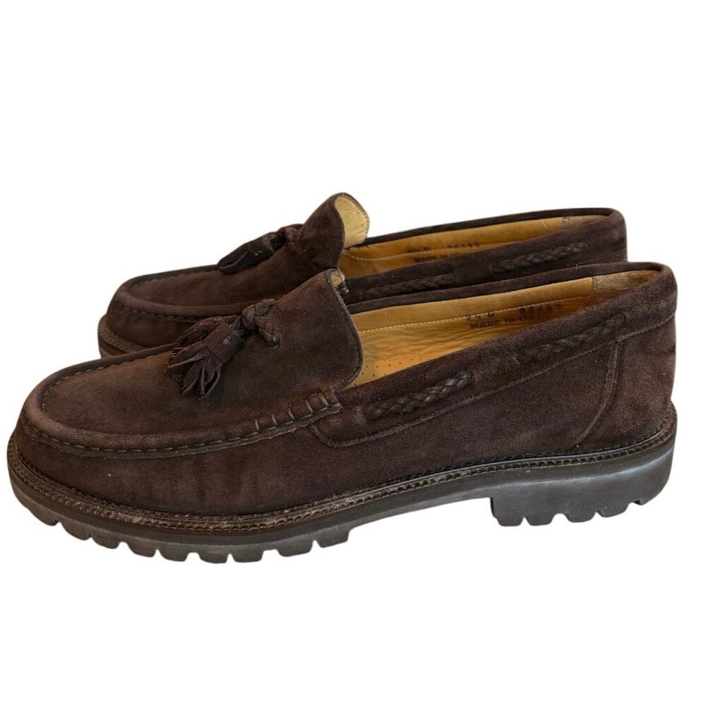 Vtg 90s Joseph Abboud Chunky Sole Brown Suede Tassle Loafers Mens 9.5 D Academia